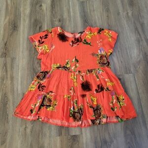 Staccato Blouse Shirt Size M Floral Red Layered Flowy Bright Tiered Flutter